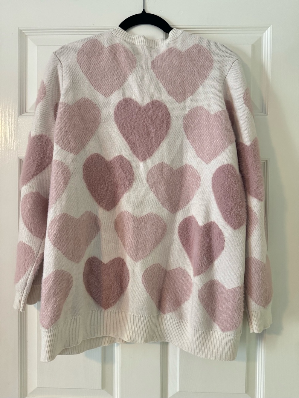 Coldwater Creek Cream Cardigan with Pink Heart Pattern - Picture 5 of 9